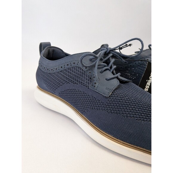 NEW Express Mens Size 12 Fabric Dress Sneakers Oxford Shoes Navy Blue Derby - Picture 2 of 16